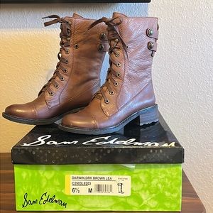 Sam Edelman Leather Dark Brown Combat Boots
